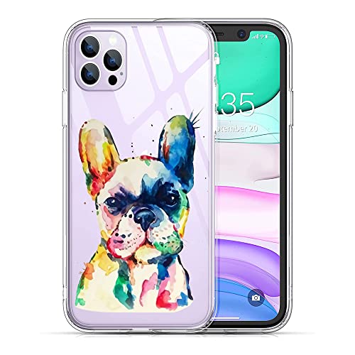 Kompatibel mit iPhone 14 Hülle, Aquarell Französische Bulldogge Handyhülle Weiches TPU Stoßfest Transparent Geschenk für Frauen Mädchen von PINPNPZ