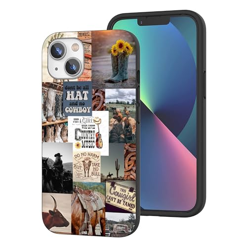 PINPNPZ Kompatibel mit iPhone 13 Hülle – Western Cowboy Cowgirl Country Aesthetic Collage Schutzhülle mit einzigartigem Design für Frauen Mädchen Stoßfeste Cover Case, (NJ-105) von PINPNPZ