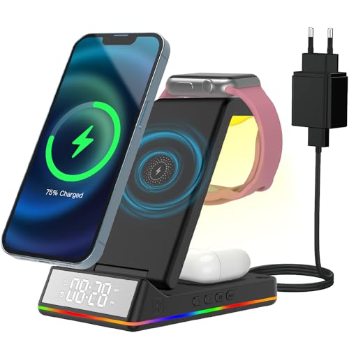 PINRUIGE Wireless Charger Mit Uhr und Nacht Licht, 3 in 1 Induktive Ladestation Kabelloses Ladegerät Kompatibel mit i-Phone 15 14 13 12 11 Pro Max/XS/XR/X/8, iWatch Ultra/8/7/6/SE/5/4/3, AirPods Pro PINRUIGE Wireless Charger Mit Uhr und Nacht Licht, 3 in 1 Induktive Ladestation Kabelloses Ladegerät Kompatibel mit i-Phone 15 14 13 12 11 Pro Max/XS/XR/X/8, iWatch Ultra/8/7/6/SE/5/4/3, AirPods Pro von PINRUIGE