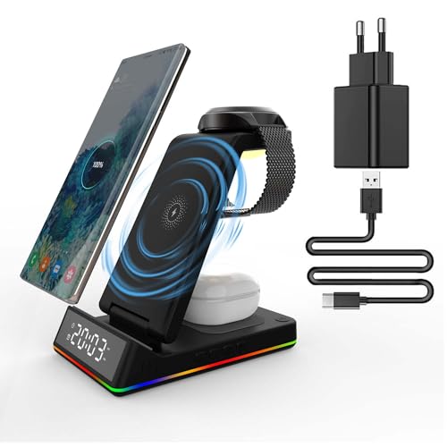 Wireless Charger für Samsung Mit Uhr und Nachtlicht, 3 in 1 Kabelloses Ladegerät Induktive Ladestation Kompatibel mit Samsung S23 S22 S21 S20 Note20/Z Flip 4/Galaxy Buds, Galaxy Watch 5/5 Pro/4/3(BK) Wireless Charger für Samsung Mit Uhr und Nachtlicht, 3 in 1 Kabelloses Ladegerät Induktive Ladestation Kompatibel mit Samsung S23 S22 S21 S20 Note20/Z Flip 4/Galaxy Buds, Galaxy Watch 5/5 Pro/4/3(BK) von PINRUIGE