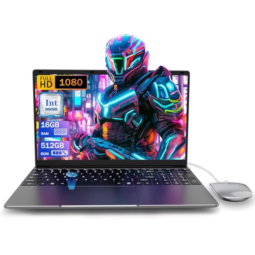Laptop 16GB RAM LPDDR4 512GB SSD 15,6 Zoll UHD Intel Celeron N5095 Prozessor Computer mit Touch ID Type C USB 3.0 Bluetooth 4.0 WiFi5 (Tastaturfolie im Lieferumfang enthalten) von PINSTONE