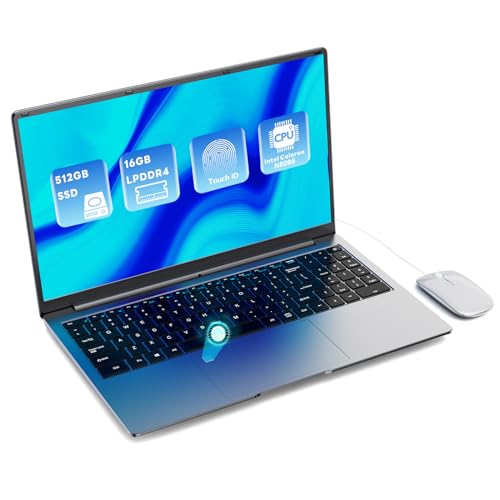 PINSTONE Laptop 16 GB RAM LPDDR4 512 GB SSD 15,6 Zoll UHD Intel Celeron N5095 Prozessor Computer mit Touch ID Typ C USB 3.0 WiFi5 Bluetooth 4.0 (Tastaturfolie im Lieferumfang enthalten) von PINSTONE