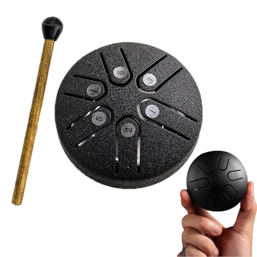 PIOREX Buddha Stones Mini Steel Tongue Drum, Mini Handpan Drum, Schwarz, 3 inch, 6 note, für Meditation von PIOREX