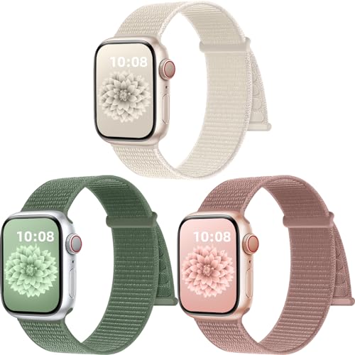 PIOWNN 3 Stück Gewebtes Nylon Armbänder Kompatibel mit Apple Watch Armband 41mm 40mm 38mm Damen Herren, Verstellbarer Klettverschluss Sport Loop Ersatzband für iWatch SE Series 9 8 7 6 5 4 3 2 1 von PIOWNN