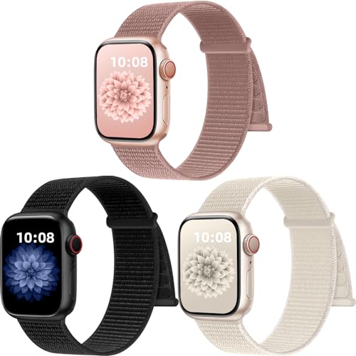 PIOWNN 3 Stück Gewebtes Nylon Armbänder Kompatibel mit Apple Watch Armband 41mm 40mm 38mm Damen Herren, Verstellbarer Klettverschluss Sport Loop Ersatzband für iWatch SE Series 9 8 7 6 5 4 3 2 1 von PIOWNN