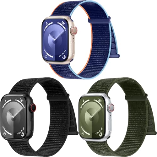 PIOWNN 3 Stück Gewebtes Nylon Armbänder Kompatibel mit Apple Watch Armband 41mm 40mm 38mm Damen Herren, Verstellbarer Klettverschluss Sport Loop Ersatzband für iWatch SE Series 9 8 7 6 5 4 3 2 1 von PIOWNN