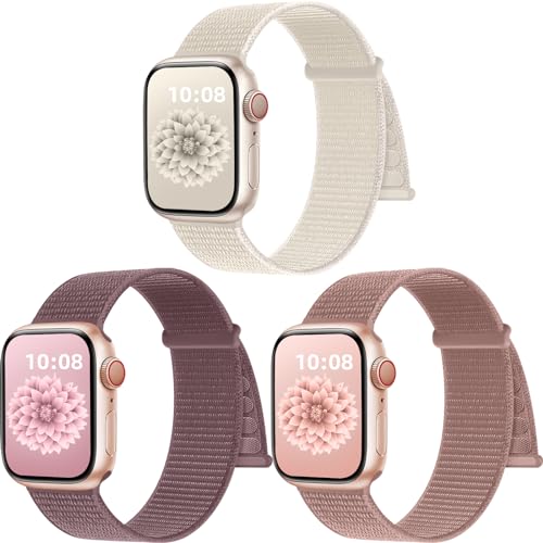 PIOWNN 3 Stück Gewebtes Nylon Armbänder Kompatibel mit Apple Watch Armband 45mm 44mm 42mm 49mm Damen Herren, Klettverschluss Sport Loop Ersatzband für iWatch SE Series 9 8 7 6 5 4 3 2 1 Ultra/Ultra 2 von PIOWNN