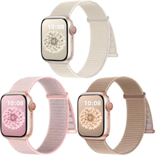 PIOWNN 3 Stück Nylon Armband Kompatibel mit Apple Watch Armband 41mm 40mm 38mm 42mm 44mm 45mm 46mm 49mm Damen Herren, Klettverschluss Sport Loop Armband für iWatch SE Series 10 9 8 7 6 5 4 3 2 1 Ultra von PIOWNN