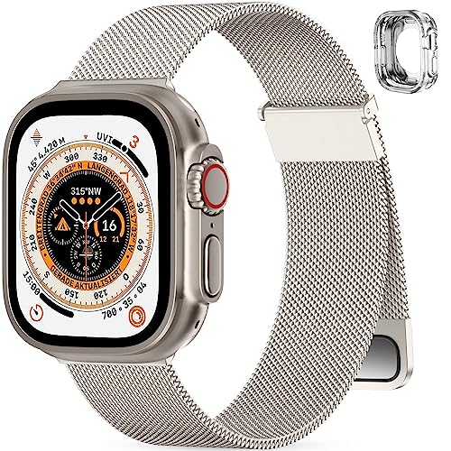 PIOWNN Armband Kompatibel mit Apple Watch Armband Ultra 49mm Damen Herren, Magnetisch Edelstahl Metall Ersatzarmband für Apple/iWatch Ultra/Ultra 2, Sternenlicht & Hülle von PIOWNN