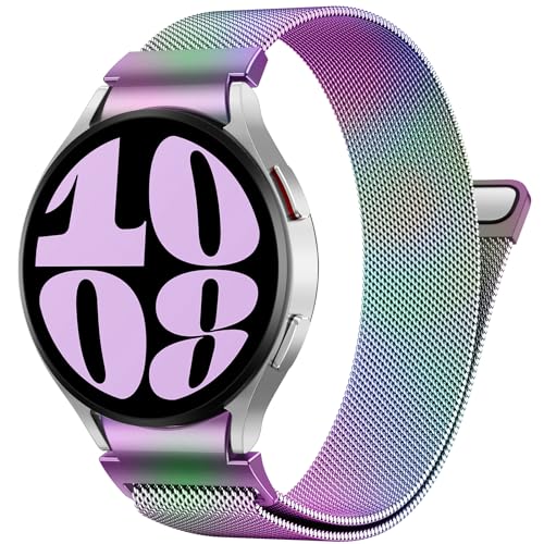 PIOWNN Metall Armband Kompatibel mit Samsung Galaxy Watch 7 6 5 4 Armband 44mm 40mm/Watch 6 Classic 47mm 43mm/Watch 5 Pro 45mm/Watch 4 Classic/FE, Ein-Klick-Verbindung Loop Magnetisches Band, Bunt von PIOWNN