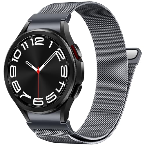 PIOWNN Metall Armband Kompatibel mit Samsung Galaxy Watch 7 6 5 4 Armband 44mm 40mm/Watch 6 Classic 47mm 43mm/Watch 5 Pro/Watch 4 Classic/FE, EIN-klick-Verbindung Loop Magnetisches Band, Dunkelgrau von PIOWNN
