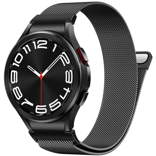PIOWNN Metall Armband Kompatibel mit Samsung Galaxy Watch 7 6 5 4 Armband 44mm 40mm/Watch 6 Classic 47mm 43mm/Watch 5 Pro 45mm/Watch 4 Classic/FE, EIN-klick-Verbindung Loop Magnetisches Band, Schwarz von PIOWNN