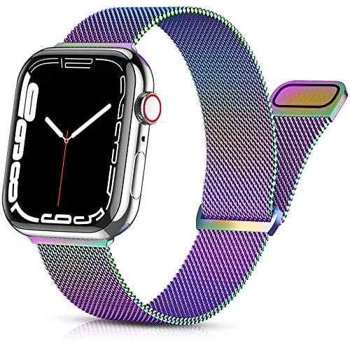 PIOWNN Metall Armband kompatibel mit Apple Watch Armband 40mm 38mm 41mm für Damen Herren, Edelstahl Mesh Ersatzarmband mit Magnetverschluss für iWatch 9 8 und Series 9 8 7 SE 6 5 4 3 2 1, Bunt von PIOWNN