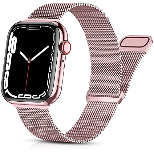 PIOWNN Metall Armband kompatibel mit Apple Watch Armband 40mm 38mm 41mm für Damen Herren, Edelstahl Mesh Ersatzarmband mit Magnetverschluss für iWatch 9 8 und Series 9 8 7 SE 6 5 4 3 2 1, Roségold von PIOWNN