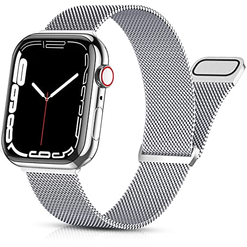 PIOWNN Metall Armband kompatibel mit Apple Watch Armband 44mm 45mm 49mm 42mm für Damen Herren, Edelstahl Ersatzarmband mit Magnetverschluss für iWatch Series 9 8 7 SE 6 5 4 3 2 1 Ultra, Silber von PIOWNN