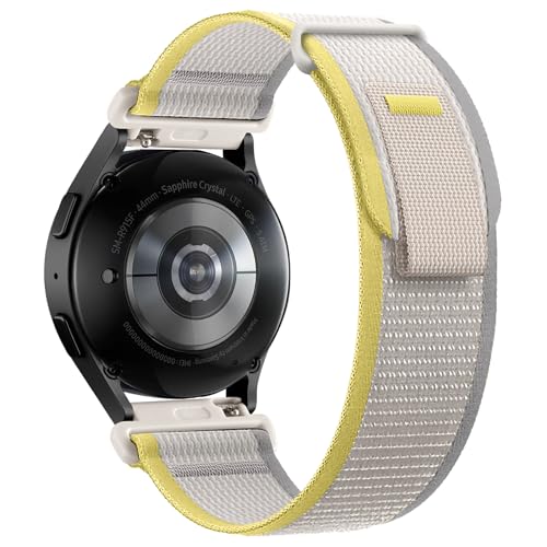 PIOWNN Trail Loop Kompatibel mit Samsung Galaxy Watch 5 Pro Armband/Watch 6 Classic/Watch 4 Classic, 20mm Weich Nylon Klettverschluss Sport Uhrenarmband für Galaxy Watch 4 5 6 40mm 44mm, Grau/Gelb von PIOWNN