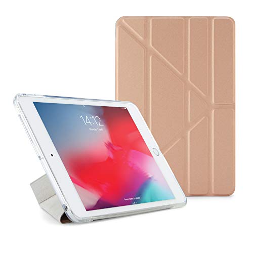 PIPETTO iPad Mini 5 (2019) / Mini 4 TPU Metallic Origami Roségold Transparent Slim Durchscheinend Hülle mit 5 in 1 Ständer Positionen für Apple iPad mit Smart Cover Auto Sleep/Wake Funktion von PIPETTO