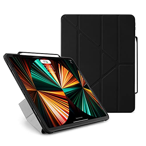 PIPETTO iPad Pro 12.9 (2018/2020/2021) Origami Federmäppchen | Stoßfeste 5-in-1 Standhülle | Apple Pencil 2 Charging | 99,9% antibakterielle iPad-Hülle – Schwarz von PIPETTO