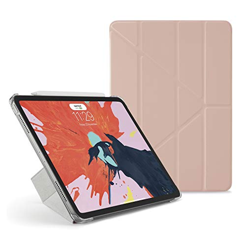 Pipetto Premium Origami Smart Hülle Shell Cover Apple Pencil Gen 2 Sync und kostenpflichtig für iPad Pro 11 (2018) Modell 5 in 1 Klapppositionen Auto-Sleep-Wake-Funktion - Staubrosa & Transparent von PIPETTO