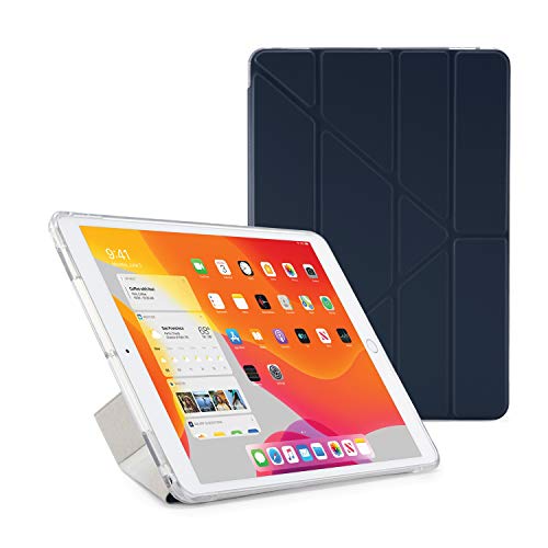 Pipetto iPad 10,2 Zoll (7. und 8. Generation) Origami-iPad-Hülle | veganes Leder | 5-in-1 Standpositionen | Origami-Smart-Cover | Marineblau Lammfell von PIPETTO