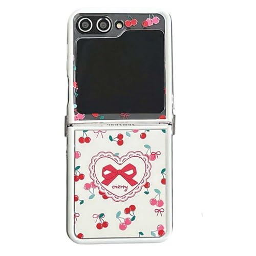 PIQIUZC Kompatibel mit Samsung Galaxy Z Flip 6, süßes Kirschschleifenspiegel-Design, für Damen und Mädchen, Handyhülle für Galaxy Z Flip 5 (Z Flip 5, keine Kette) von PIQIUZC