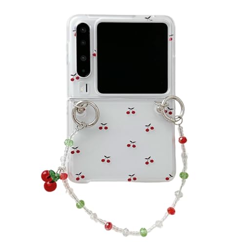 PIQIUZC Modische Schutzhülle, kompatibel mit Huawei Pura X, niedliches Kirschmuster, Pura X, faltbar, stoßfeste Handyhülle für Mädchen und Frauen (mit Kette) von PIQIUZC