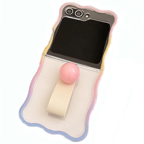 PIQIUZC Niedliche Schutzhülle für Samsung Galaxy Z Flip 6, Fingerring-Verschluss, bunte Wellenränder, kreativ, modisch, transparente TPU-Handyhülle (ohne Kette) von PIQIUZC