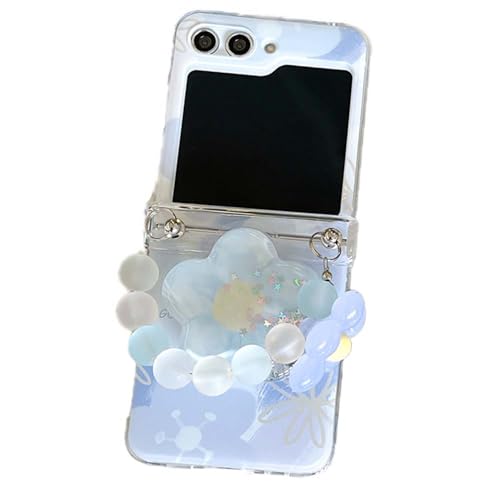 PIQIUZC Samsung Galaxy Z Flip 6/Z Flip 5 Hülle, Niedliches Cartoon Bunte Blumen Muster Klapphülle mit Ständer für Frauen Mädchen (Z Flip 6, Blau) von PIQIUZC
