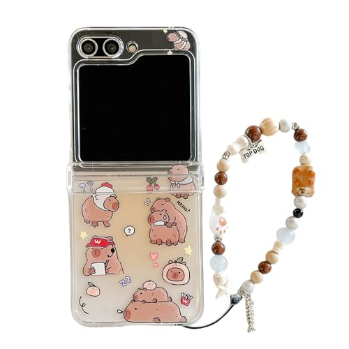 PIQIUZC Samsung Galaxy Z Flip 6 Hülle, Capybara Niedliche Cartoon Lustige Cartoon Muster mit Armband (Z Flip 5, Braun) von PIQIUZC