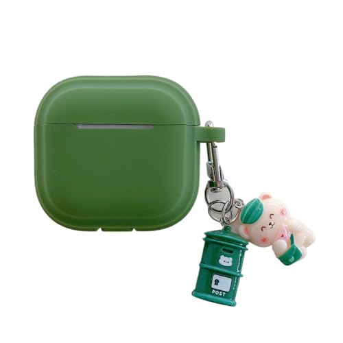 PIQIUZC Schutzhülle für AirPods 4, weiche Silikon-Schutzhülle mit Kawaii-Cartoon-Anhänger, für Männer und Frauen, Kopfhörer-Zubehör (grün) von PIQIUZC