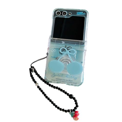 PIQIUZC Schutzhülle für Samsung Galaxy Z Flip 6, faltbar, stoßfest, niedliches Schleifen-Design, Kirschmuster, mit Armband für Damen, Kirschrot von PIQIUZC