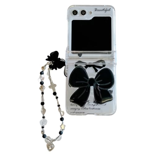 PIQIUZC Schutzhülle für Samsung Galaxy Z Flip 6, faltbar, stoßfest, niedliches Schleifen-Design, Kirschmuster, mit Armband für Damen (Schleife) von PIQIUZC