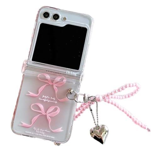 PIQIUZC Schutzhülle für Samsung Galaxy Z Flip 6, faltbare Handyhülle mit Kawaii-Kette für mädchenhafte Frauen (Z Flip 6, große Schleife) von PIQIUZC