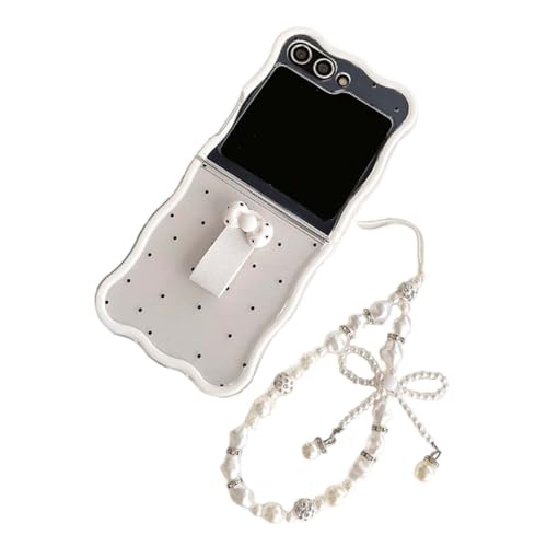 PIQIUZC Schutzhülle für Samsung Galaxy Z Flip 6, gepunktet, Schmetterlingsknoten, Ringschnalle, gewellter Rahmen, für Samsung Galaxy Z Flip 6, Handyhülle mit Handkette (mit Kette) von PIQIUZC