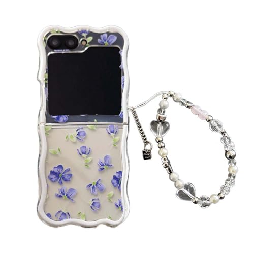 PIQIUZC Schutzhülle für Samsung Galaxy Z Flip 6, hübsches Blumenmuster, faltbare Handyhülle mit Kawaii-Armband, für Galaxy Z Flip 5 (Z Flip 6, Floral-A) von PIQIUZC