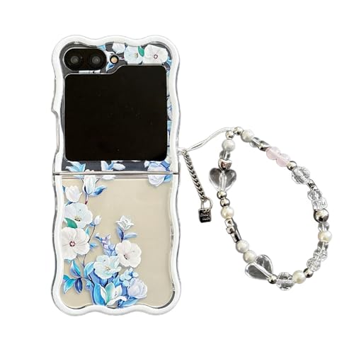 PIQIUZC Schutzhülle für Samsung Galaxy Z Flip 6, hübsches Blumenmuster, faltbare Handyhülle mit Kawaii-Armband, für Galaxy Z Flip 5 (Z Flip 6, Floral-B) von PIQIUZC