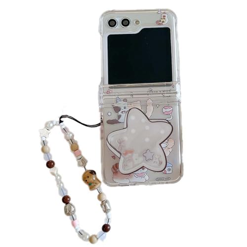 PIQIUZC Schutzhülle für Samsung Galaxy Z Flip 6, niedliches Cartoon-Welpe und Katze, lustiges Tier-Design, stoßfeste Handyhülle mit Halterung (Sterne) von PIQIUZC