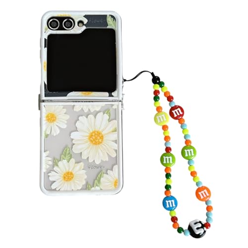PIQIUZC Schutzhülle für Samsung Galaxy Z Flip 6, niedliches Gänseblümchenmuster, Blumenmuster, zartes Design, faltbar, transparente Handy-Schutzhülle mit Kette, für Mädchen und Frauen (Z Flip 6) von PIQIUZC