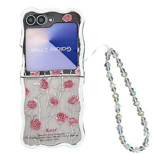 PIQIUZC Schutzhülle für Samsung Galaxy Z Flip 6, süßes Rosen-Blumenmuster, faltbare Handyhülle, für Galaxy Z Flip 5, für Damen und Mädchen, stoßfeste Hülle (Z Flip 6, Rose-B) von PIQIUZC