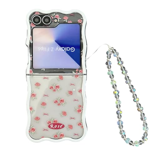 PIQIUZC Schutzhülle für Samsung Galaxy Z Flip 6, süßes Rosen-Blumenmuster, faltbare Handyhülle, für Galaxy Z Flip 5, für Damen und Mädchen, stoßfeste Schutzhülle (Z Flip 6, Rose-A) von PIQIUZC