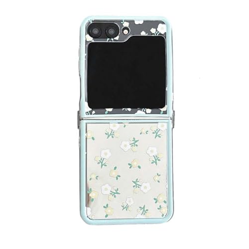 PIQIUZC Schutzhülle für Samsung Galaxy Z Flip 6, transparent, niedlicher Cartoon-Spiegel, kleines Blumendesign, Handyhülle für Galaxy Z Flip 5 (Z Flip 5, keine Kette) von PIQIUZC