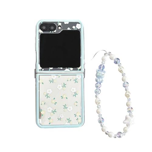 PIQIUZC Schutzhülle für Samsung Galaxy Z Flip 6, transparent, niedlicher Cartoon-Spiegel, kleines Blumendesign, Handyhülle für Galaxy Z Flip 5 (Z Flip 5, mit Kette) von PIQIUZC