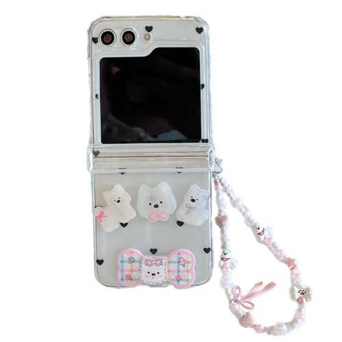 PIQIUZC Schutzhülle für Samsung Galaxy Z Flip 6/5, Cartoon-Tierdruck, niedliches lustiges Hundewelpen-Design, transparent, faltbare Handyhülle mit Perlenarmband (Z Flip 5, Hunde) von PIQIUZC