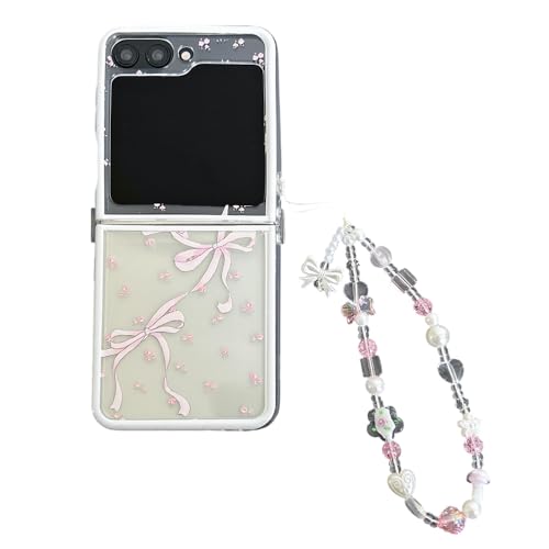 PIQIUZC Schutzhülle für Samsung Galaxy Z Flip 6/Z Flip 5, Kawaii-Schleifen-Design, transparent, stoßfest, faltbare Handyhülle (Z Flip 6, große Schleife) von PIQIUZC