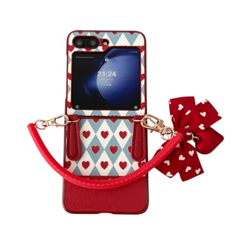 PIQIUZC Schutzhülle für Samsung Galaxy Z Flip 6/Z Flip 5, niedlich, modisch, herzförmig, mit Schleifen-Anhänger, Scharnier, Klappschutzhülle für Damen und Mädchen (Z Flip 6, Rot) von PIQIUZC