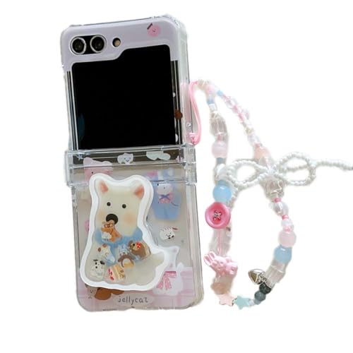 PIQIUZC Schutzhülle für Samsung Galaxy Z Flip 6 mit niedlichem Panda-Druck, mit Handgelenkseil, Cartoon-Design, faltbare Handyhülle für Z Flip 5 (Z Flip 5, Hund) von PIQIUZC