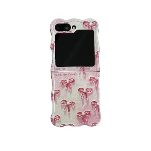 PIQIUZC Schutzhülle für Samsung Galaxy Z Flip 6 mit niedlicher rosa Schleife, Perlenkette, Schmetterlings-Schleife, Ölgemälde, Schutzhülle (ohne Kette) von PIQIUZC