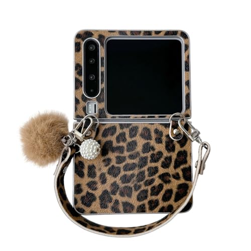 PIQIUZC Schutzhülle kompatibel mit Huawei Pura X für Mädchen und Damen, Leopardenmuster, modisches Design, Pura X faltbare Handyhülle mit Handgelenkkette (Leopardenmuster) von PIQIUZC