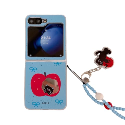 PIQIUZC Spiegel-Schutzhülle für Samsung Galaxy Z Flip 6, niedliches Cartoon-Tiermuster, faltbar, stoßfest, mit Kawaii-Kette, für Mädchen und Jungen (Katze) von PIQIUZC