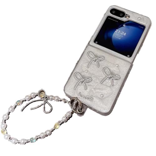 PIQIUZC Stoßfeste Schutzhülle für Samsung Galaxy Z Flip 6/5, glänzendes Herz-Design, exquisites niedliches Schmetterlings-Schleifenmuster, faltbare Handyhülle mit Armband (Z Flip 6, Schleife) von PIQIUZC